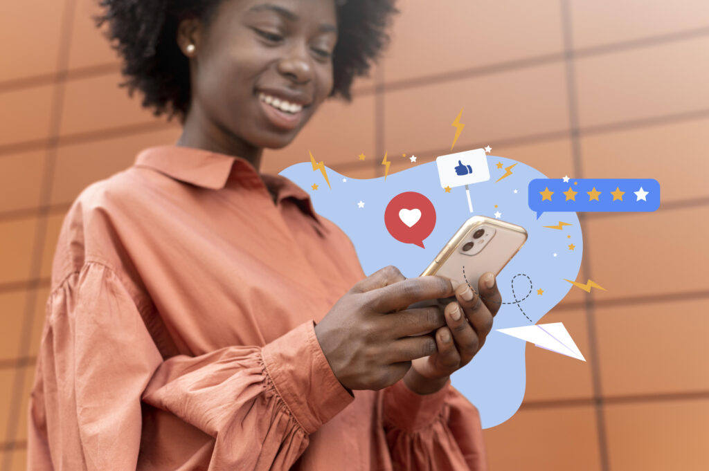 women using social media on her phone
