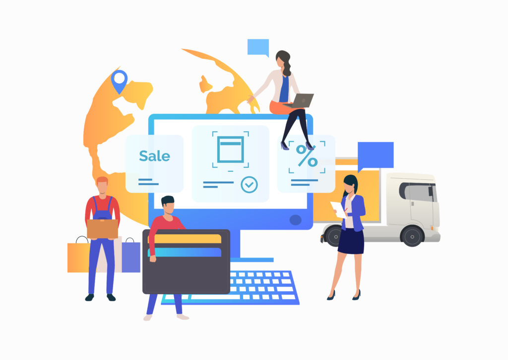 illustration of store team working