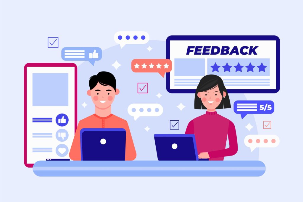 customer satisfaction people taking feedbacks illustration